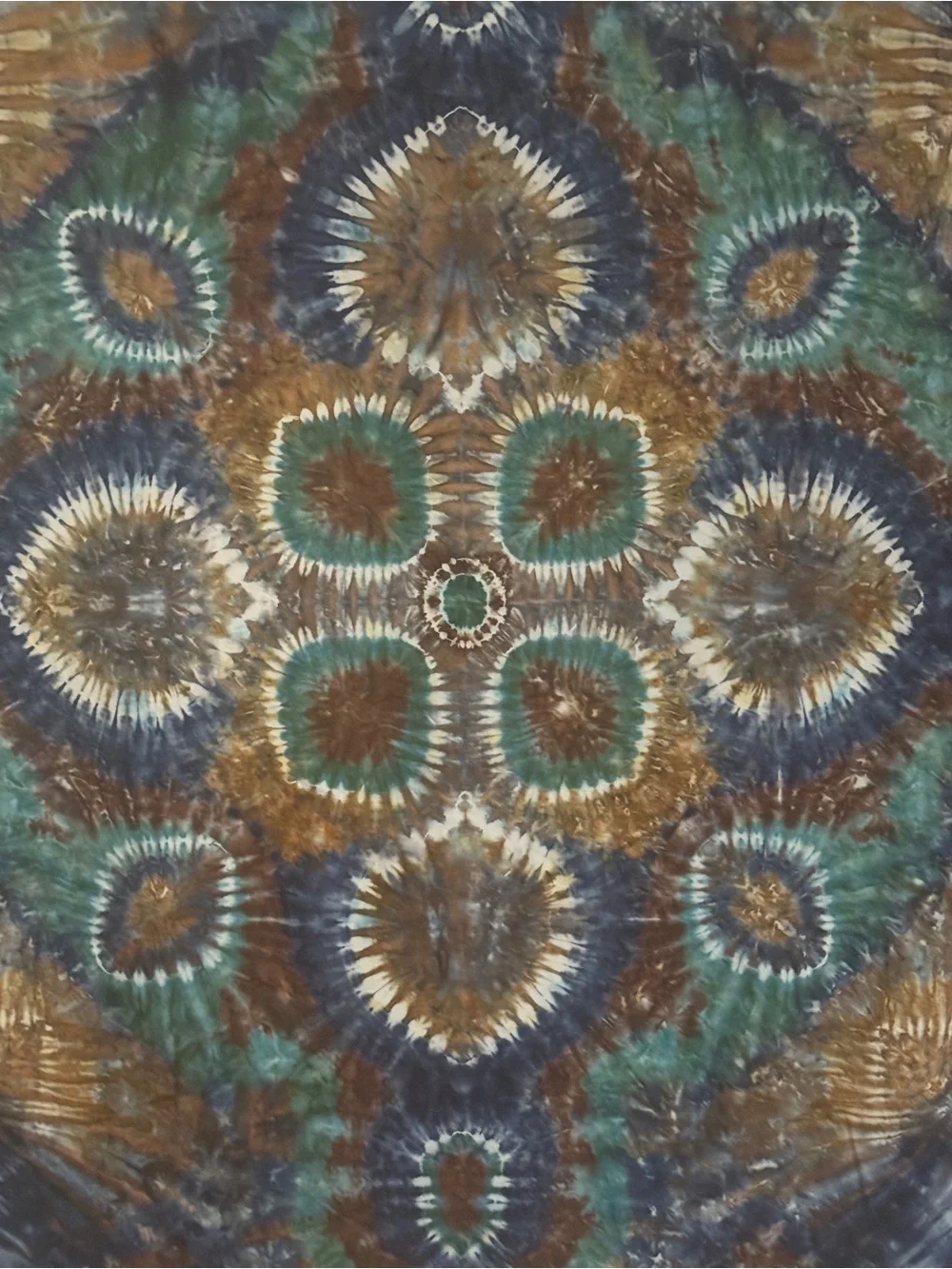 Handmade Tie-Dye Wall Tapestry in Teal, Navy and Brown